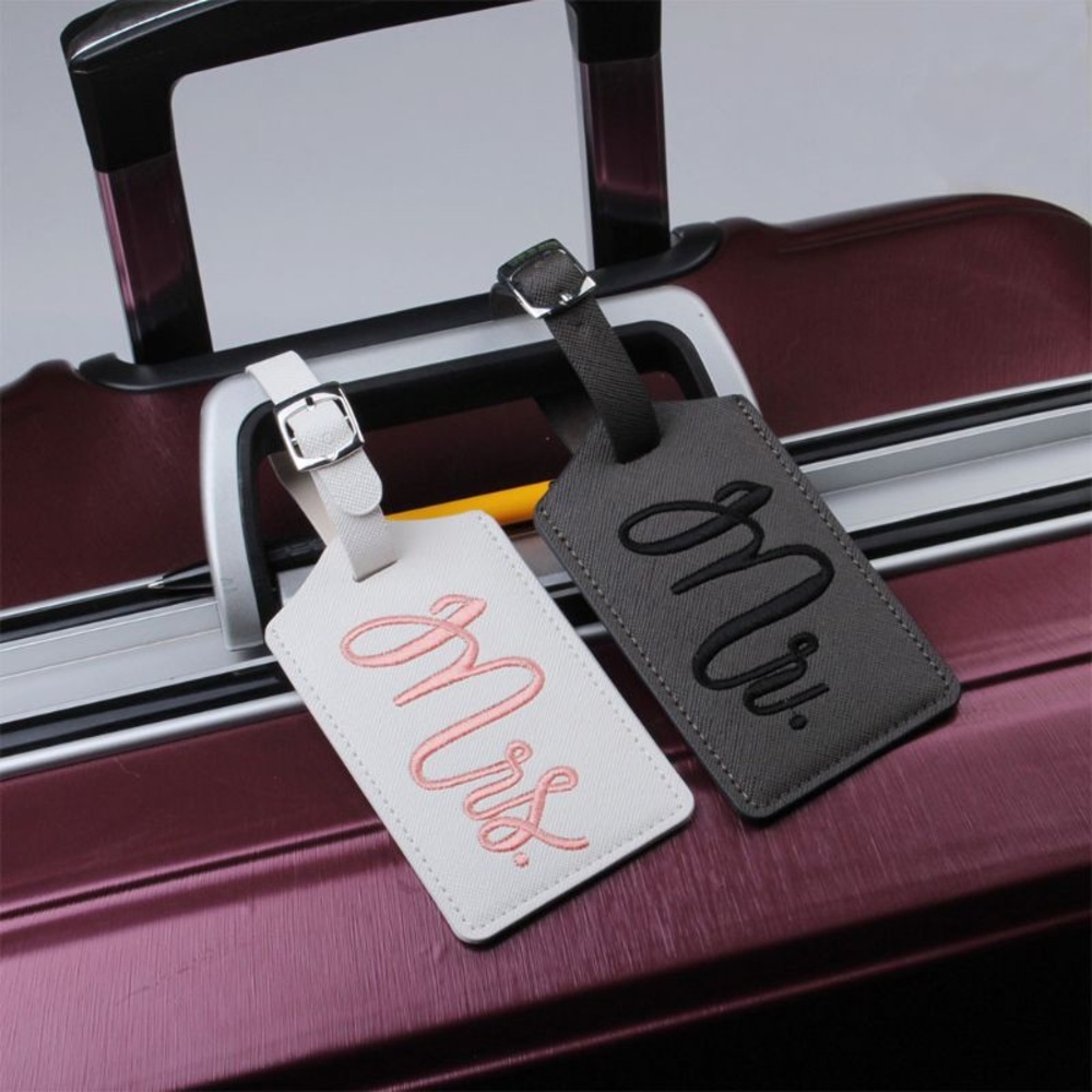 Mr & Mrs Embroidered Vegan Leather Luggage Tag - Picture 6 of 8